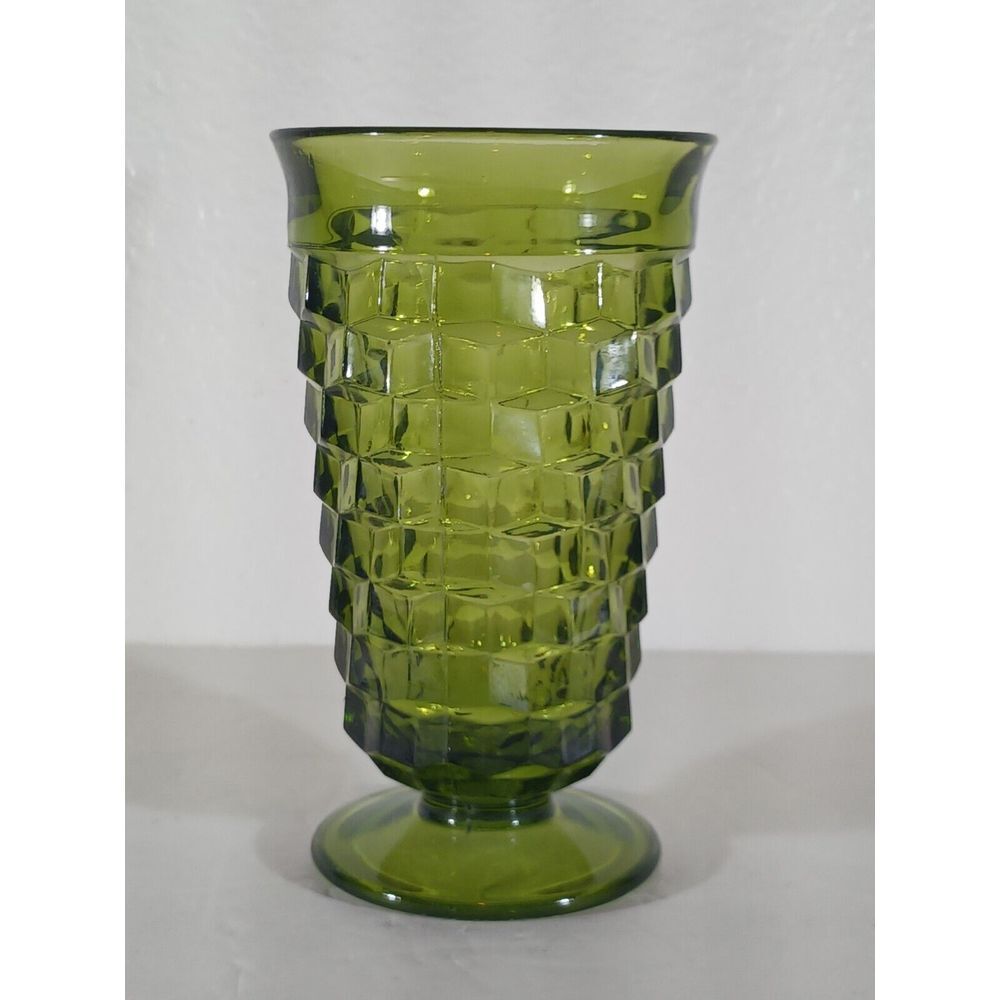 Vintage Indiana Colony Whitehall GREEN CUBIST Footed Tea GLASS 12 Oz Replacement